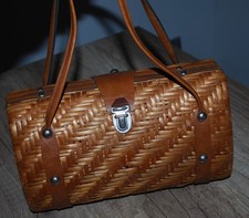 vintage Korbhandtasche Handtasche 29 x 16 x 16 geflochten Korbtasche 70er Jahre