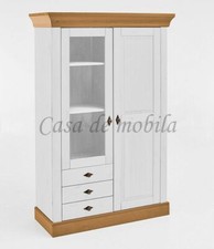 Massivholz Highboard 2farbig weiß Kiefer Geschirr-schrank Glas-vitrine Küchen