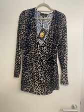 Pompöös Shirt Tunika Wickeloptik Leo Print Gr. 46 Neu!!