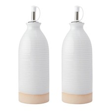 KitchenCraft Idilica Steingut Öl- & Essigflaschen 2er-Set Keramik Creme 45ml