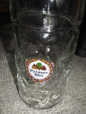 Masskrug 1 Liter, Glas Bierkrug " Pyraser Bier"