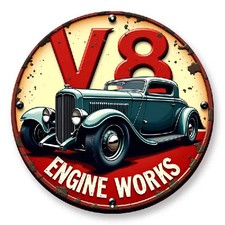 Blechschild rund V8 Oldtimer