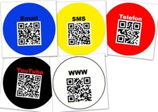 12 Aufkleber Etikett 40mm rund Glänzend QR Code WWW SMS Email usw. viele Farben