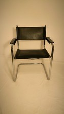 Vintage Freischwinger Stuhl Echtleder schwarz chrom Gestell Marcel Breuer Iconik