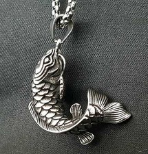 Kraft Karpfen KOI Anhänger Edelstahl Kette Power Symbol Schmuck Fisch Glück KE99