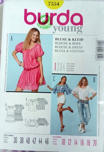 Burda young 7554 bluse kleid - bluse, &