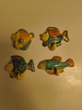 4 x Haken Wandhaken Keramik Kinder Vintage Badezimmer Fisch Fische
