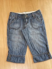 ESPRIT Capri Jeans Bermuda gestreift Knöpfe seitlich am Beinende Taschen Logo 34