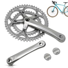 Tretkurbel 2-Fach Racing Crank 34 / 50 Zahn Aluminium Kurbelgarnitur Silber