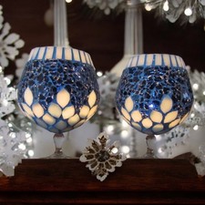 Mosaik Windlicht Eisblatt blau