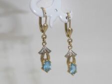585 Gold 14K Gelbgold Ohrhänger Blautopas Diamant Ohrringe 8915