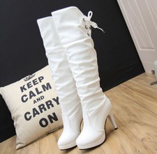 Plateau Overknee Stiefel Damen Wasserdicht High Heels Lack Boots Party 2024 40 ！