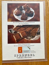 Sprengel Tafelschokolade Schokolade Original 1966 Vintage Advert Werbung V4