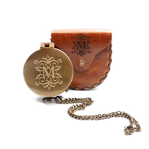 Compass engraved leather case - engraved,
