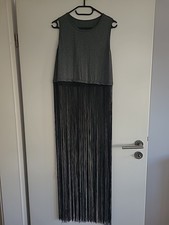 Damen Kleid Festivaloutfit Schwarz XL Boho Fransenkleid Sommerkleid