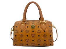 MCM Handtasche Boston Bag Tasche Cognac Umhängetasche Henkeltasche LogoPrint