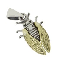 Zikade kleiner Anhänger Silber 925 Schmuck Insekt Flügel Messing plated b853