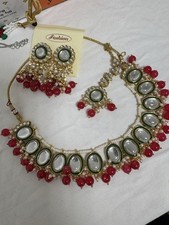 Bollywood Vergoldet Indisch Kundan Braut Halsband Ohrringe Schmuck Sets