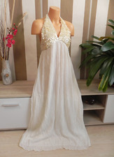 Zara * Neckholder Maxi Kleid Partykleid Perlmut Pailletten Musselin Gr. 40 42 L