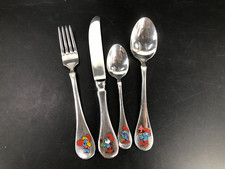 4tlg Kinderbesteck Auerhahn➡️ Schlümpfe ➡️Edelstahl Besteck vintage benutzt