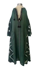 My Sleeping Gypsy grün bestickt Kaftan Midikleid lang Leinen Tunika S 12-14