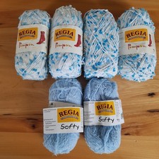 ? Regia Sockenwolle  180g  Pompon 282  +  75g   Softy 00433  blau weiß ?