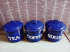 Vintage Emaille Vorratsdosen, Gläser, Made in Poland, Tee Kaffee Zucker, Marine