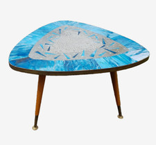 Tisch 60er Jahre Beistelltisch Couchtisch Nierentisch Blau Weiß Mosaik Stein