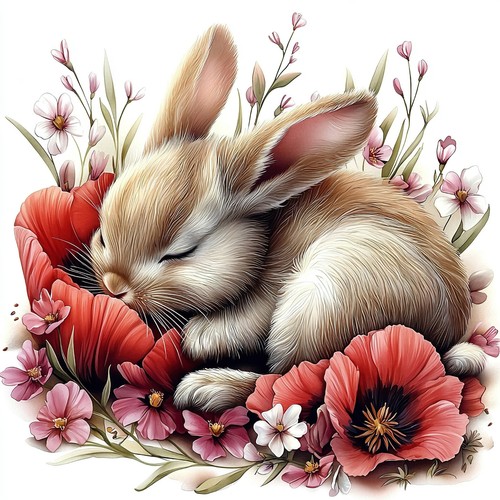 Wandbild hase mohnblumen - wandbild,