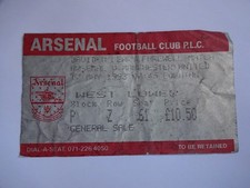 1992/93 David O'Leary Farewell Arsenal - Manchester United Ticket Stub