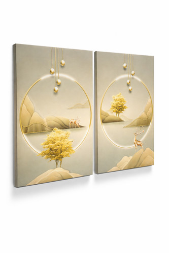 Wandbild 2er set gold hirsch - 2er,