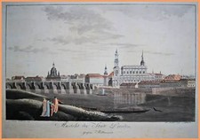 DRESDEN prächtige grossformatige Ansicht kolorierte Umrissradierung um 1800 