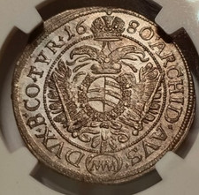 6 Kreuzer MM Kaiser Leopold I. - Wien - MS 62- Habsburg Austria RDR