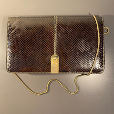 Damentasche 70er 80er Jahre Vintage, dunkelbraune Schlangenleder Optik Clutch