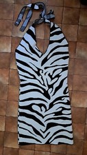 Gina Tricot Kleid Neckholder Feinstrick Zebra Streifen Schwarz Weiß Gr. XS 34 36