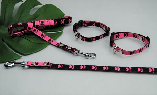 Leine pink pfötchen 15mm - leine,