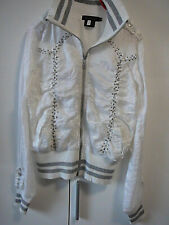 Q Neslay Bomberjacke Gr S/M weiß-silber Ballonseide Straß Klappen gr. Rückenlogo