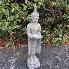 Gartenfigur Tempelwächter Buddha Figur mit Schale 76 cm grau Gartendeko Balkon