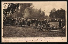 Feld-Artillerie im Biwak, Pferde, Ansichtskarte 