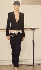 Chanel Kette/Gürtel mit Perlen Satin und Leder Gr. 80