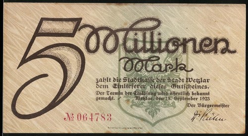 Notgeld wetzlar 1923 5 - wetzlar,, 1923,