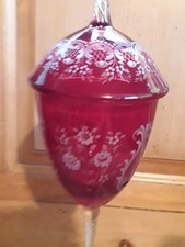 Glaspokal    mit Deckel  ca. 34 cm ,  Handgraviert ,  Mundgeblasen
