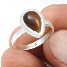 Solid Sterling Silber Schwarz Opal Edelstein Weihnachtsgeschenk Cocktail Ring Eu