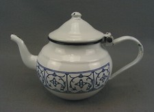 Alte seltene Emaille Teekanne Teekännchen Indisch Blau Strohblume - 0,7 L