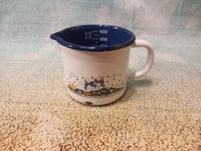 Alter Emaille Topf Henkeltopf mit Skala  Milchtopf Gänsemotiv