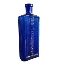 Antike Englische Gift Flasche, Viktorianisch, Blaues Glas