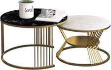 2-teilige runde Tee-Couchtisch-Sets, kreative Marmor-Sofatische, Metallrahmen