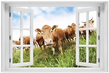 Wallario Poster mit Fenster-Illusion Kühe Sommer Weide Tiere grasen fressen
