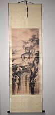 chinesische Malerei 2 Hirsche Rollbild asiatische Deko Wandbilder Aufhängen