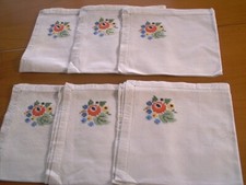 alte Stoff Servietten mit Hohlsaum bestickt Handarbeit  45 x 45cm